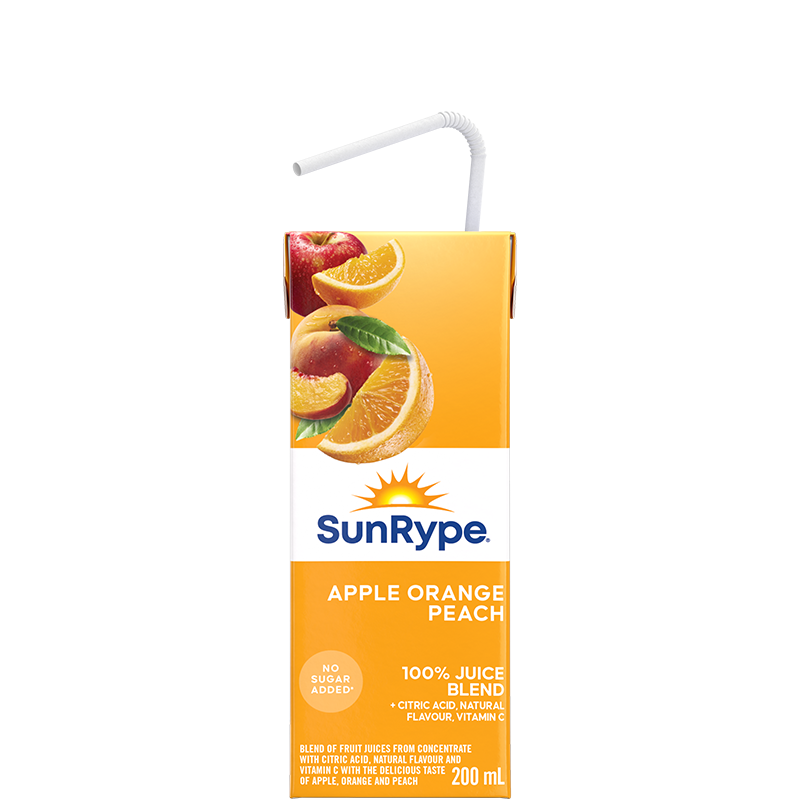 SunRype 100% Juice APPLE ORANGE PEACH Tetra 200mL