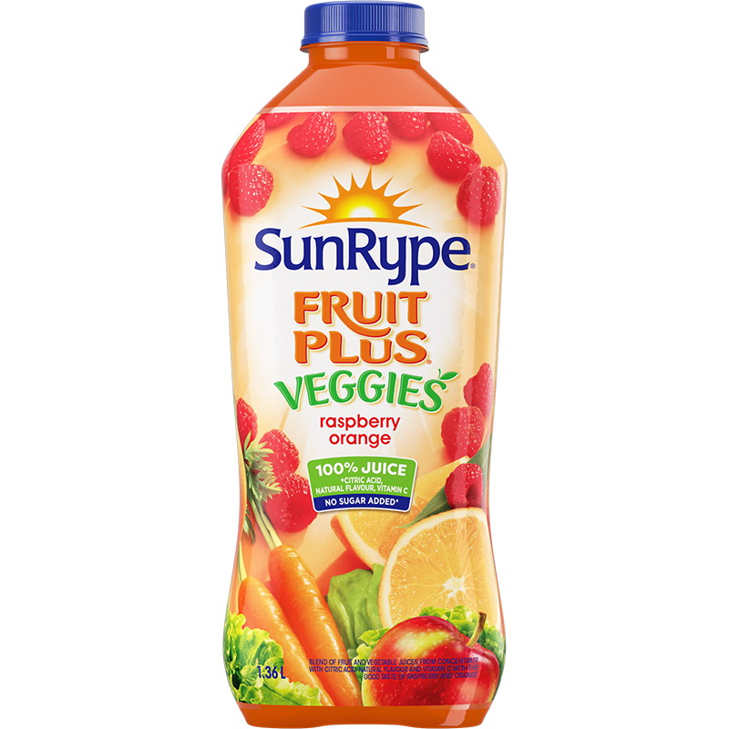 SunRype Fruit Plus Veggies RASPBERRY ORANGE Plastic PET 1.36L