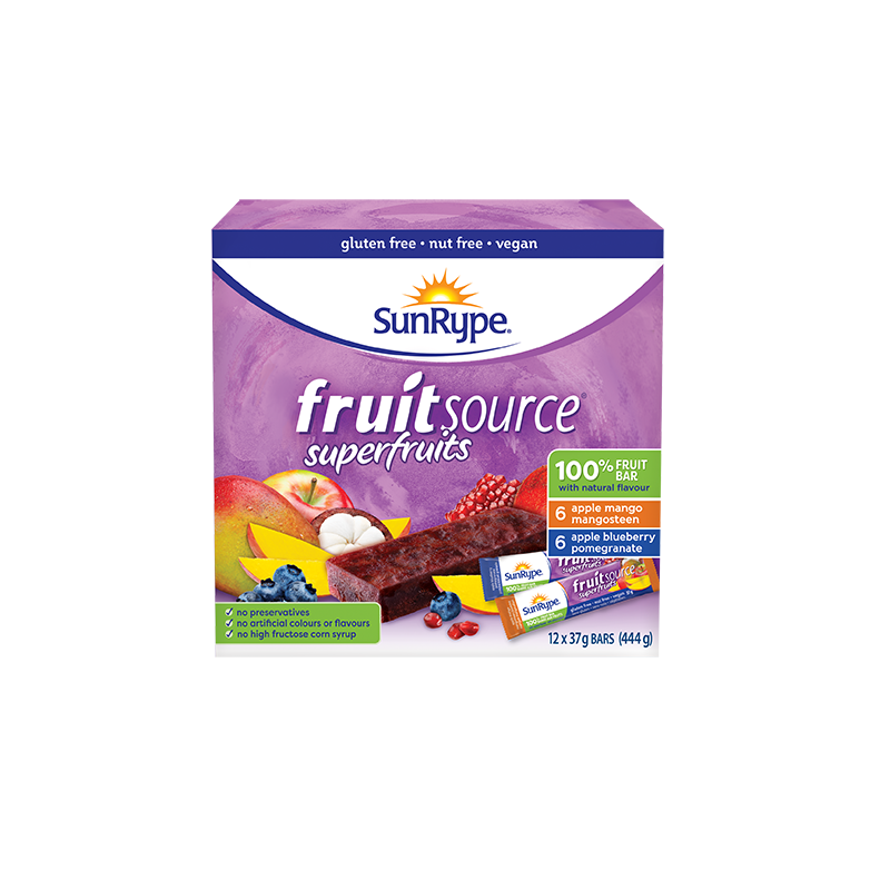 SunRype Fruitsource VARIETY PACK (MANGO MANGOSTEEN/BLUEBERRY POMEGRANATE) Carton 12 X 37g