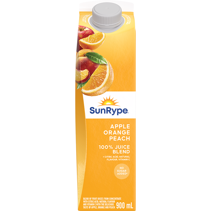 SunRype 100% Juice APPLE ORANGE PEACH Gable Elopak 900mL