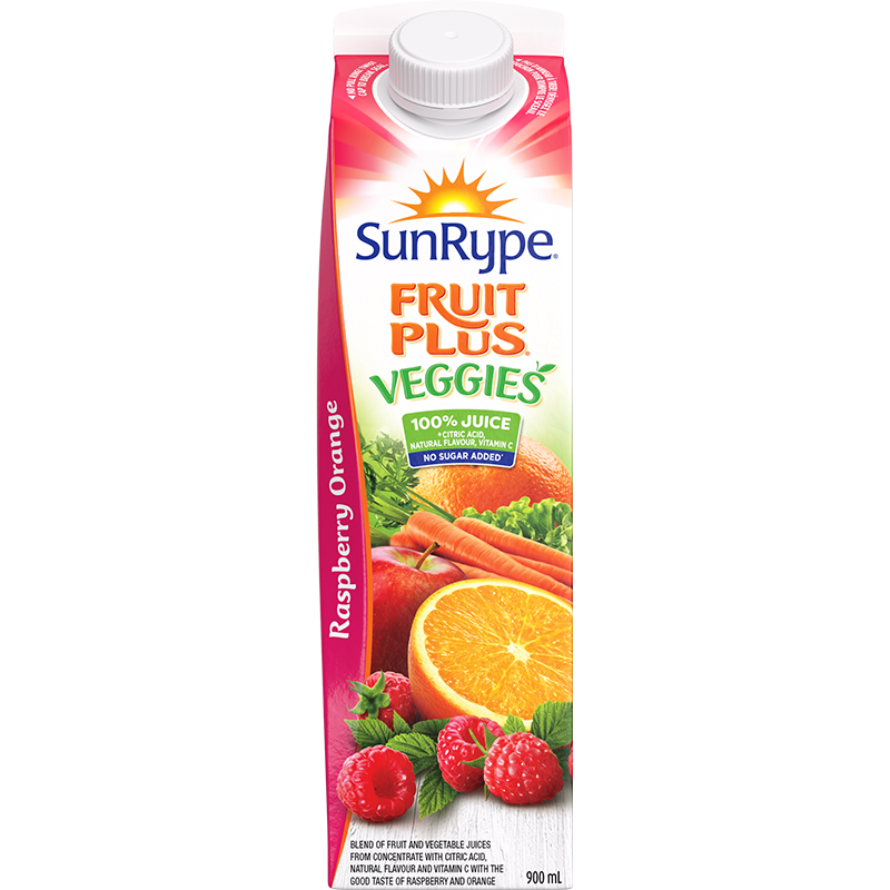 SunRype Fruit Plus Veggies RASPBERRY ORANGE Gable Rex 900mL
