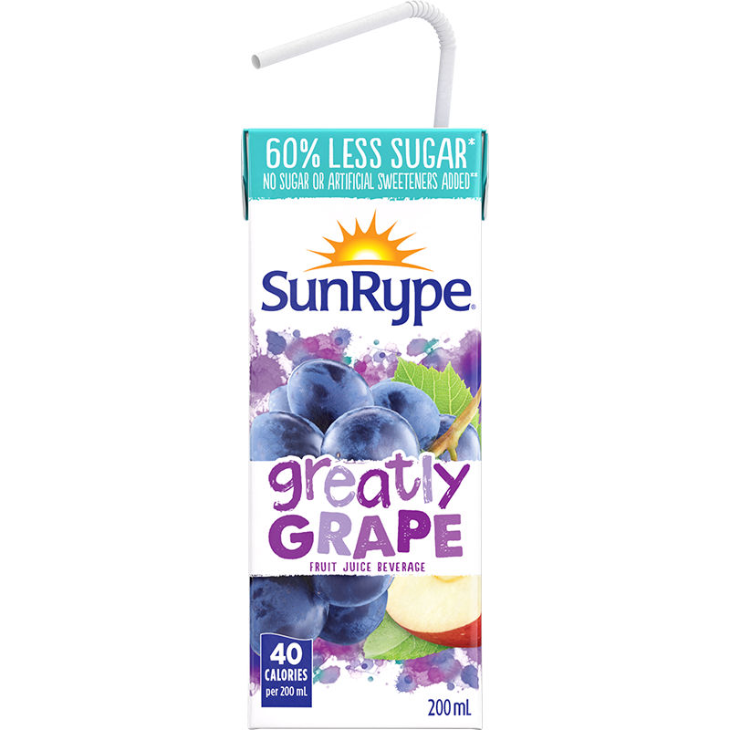 SunRype 60% Less Sugar GREATLY GRAPE Tetra 200mL