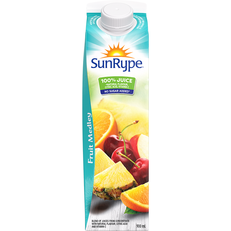 SunRype 100% Juice FRUIT MEDLEY Gable Rex 900mL