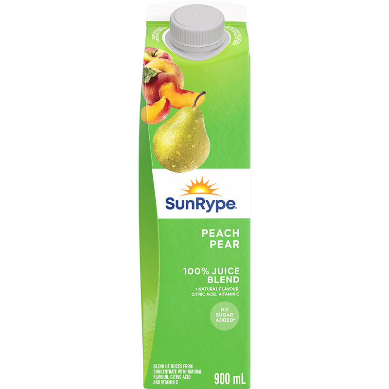 SunRype 100% Juice PEACH PEAR Gable Elopak 900mL