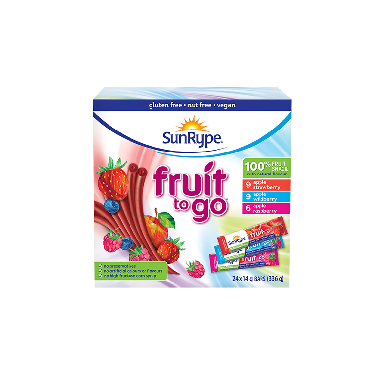 SunRype Fruit to Go VARIETY PACK (RASPBERRY/STRAWBERRY/WILDBERRY) Carton 24 X 14g