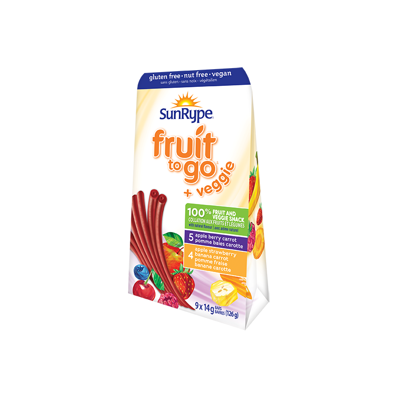 SunRype Fruit to Go VARIETY PACK (BERRY MANIA/STRAWBERRY/BANANA) Carton 9 X 14g