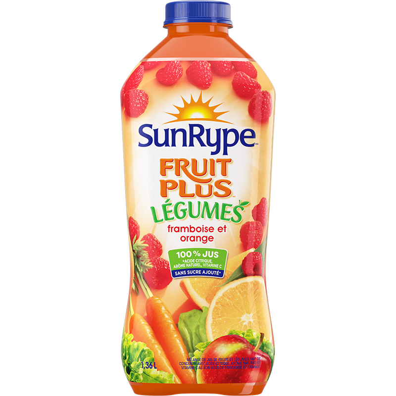 SunRype Fruits plus légumes FRAMBOISE ORANGE Plastique PET 1.36L