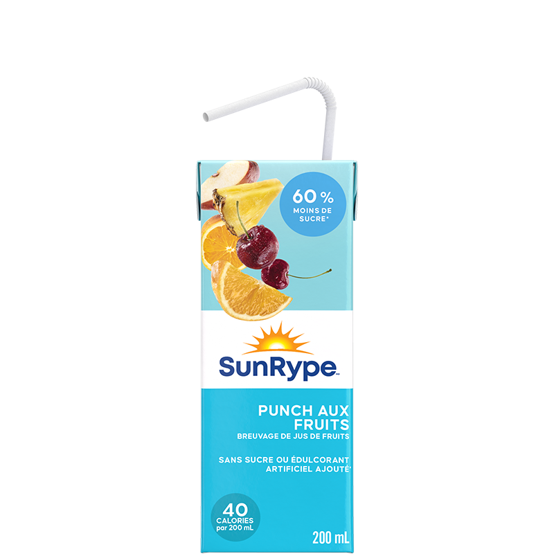 SunRype 60% moins de sucre PUNCH AUX FRUITS Tetra 200mL
