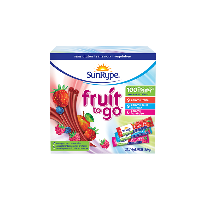 SunRype Fruit to Go SAVEURS ASSORTIES (FRAMBOISE/FRAISE/BAIES SAUVAGES) Carton 24 X 14g