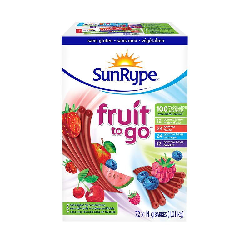 SunRype Fruit to Go SAVEURS ASSORTIES (BAIES CAROTTE/FRAISE MELON D'EAU/FRAISE/BAIES SAUVAGES) Carton 72 X 14g